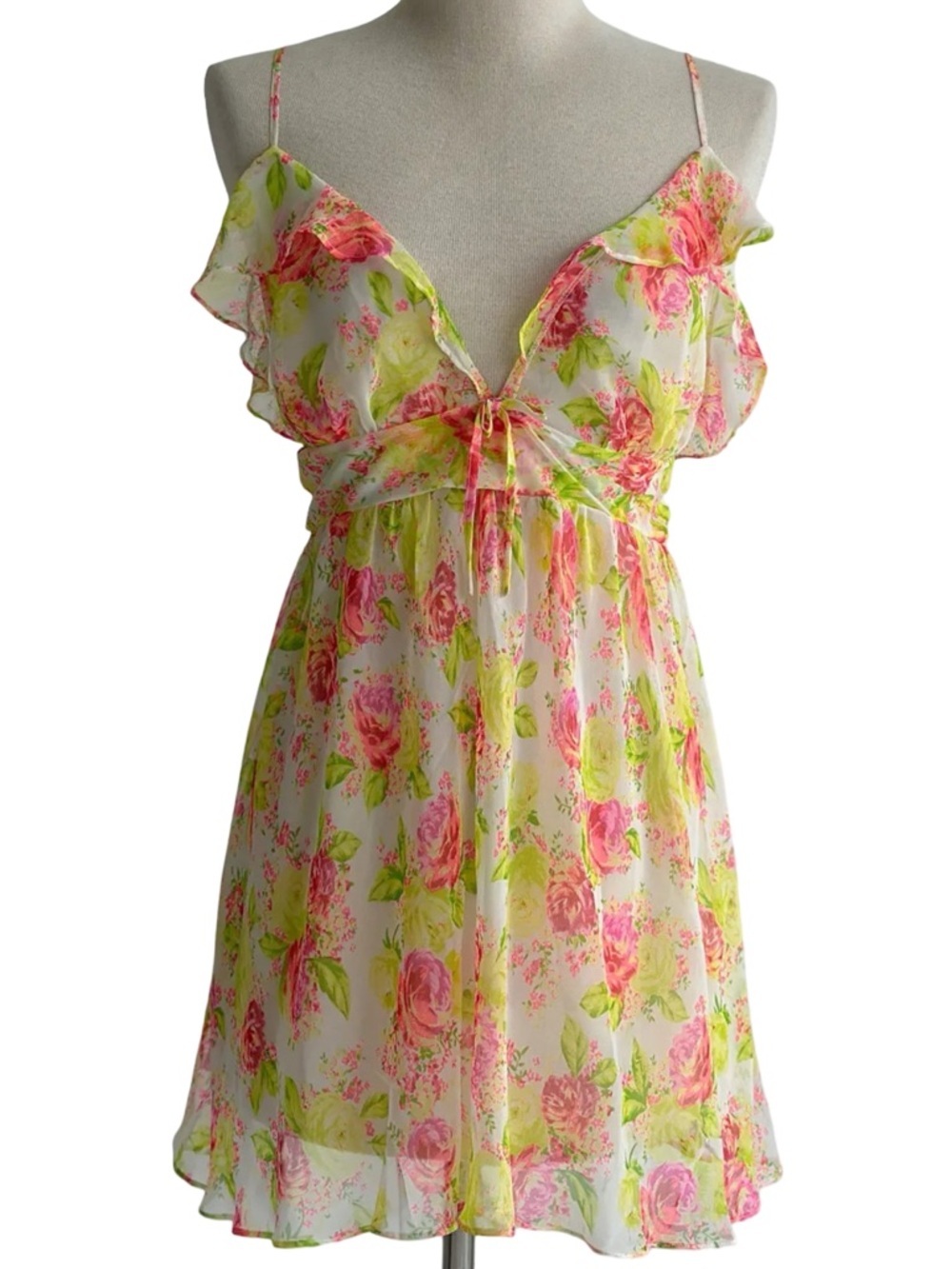Victoria's Secret Dream Angels Vibrant Floral Chiffon Ruffle Babydoll Size Large